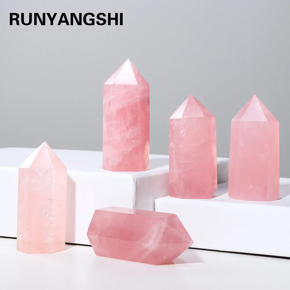 

1 шт. натуральный лечебный розовый кварц шестиугольный точечный рейки энергетический драгоценный камень полированный кристалл украшение д...