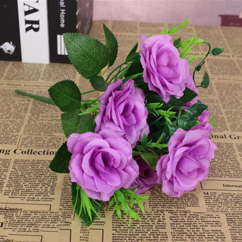 

1 Bouquet Pretty Wedding Mini Rose Artificial Plastic Flower bouquet Flores Bride Home Decoration Cheap Fake Peony Flower