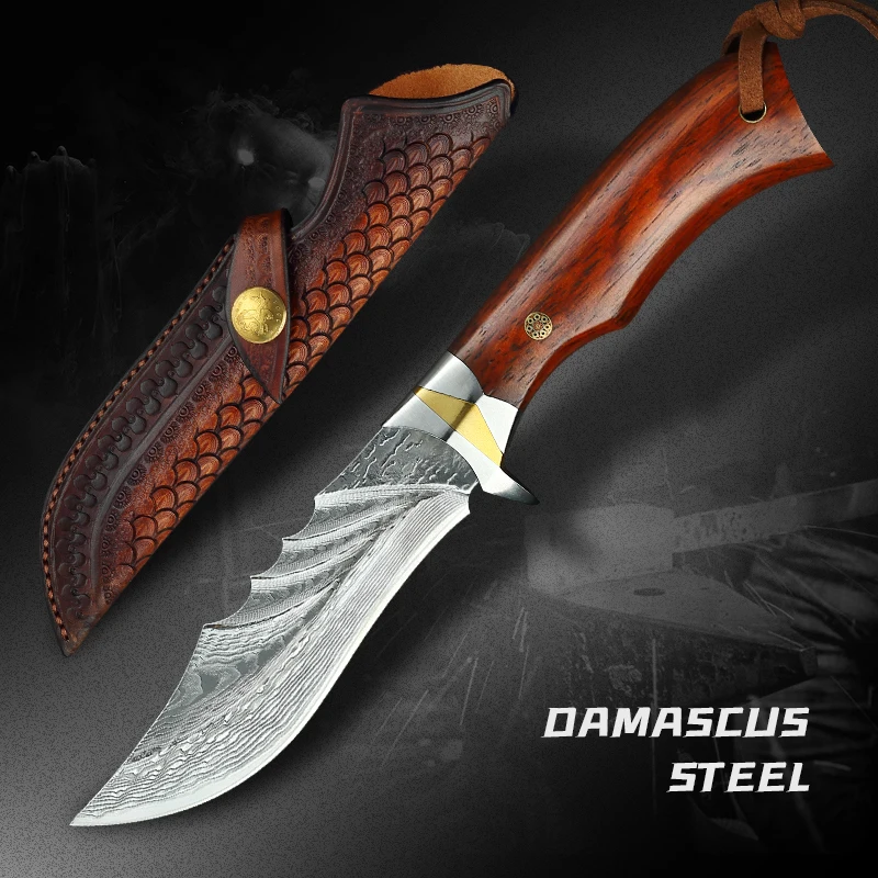 

Охотничий нож из дамасской стали VG10, резец с деревянной ручкой для кемпинга