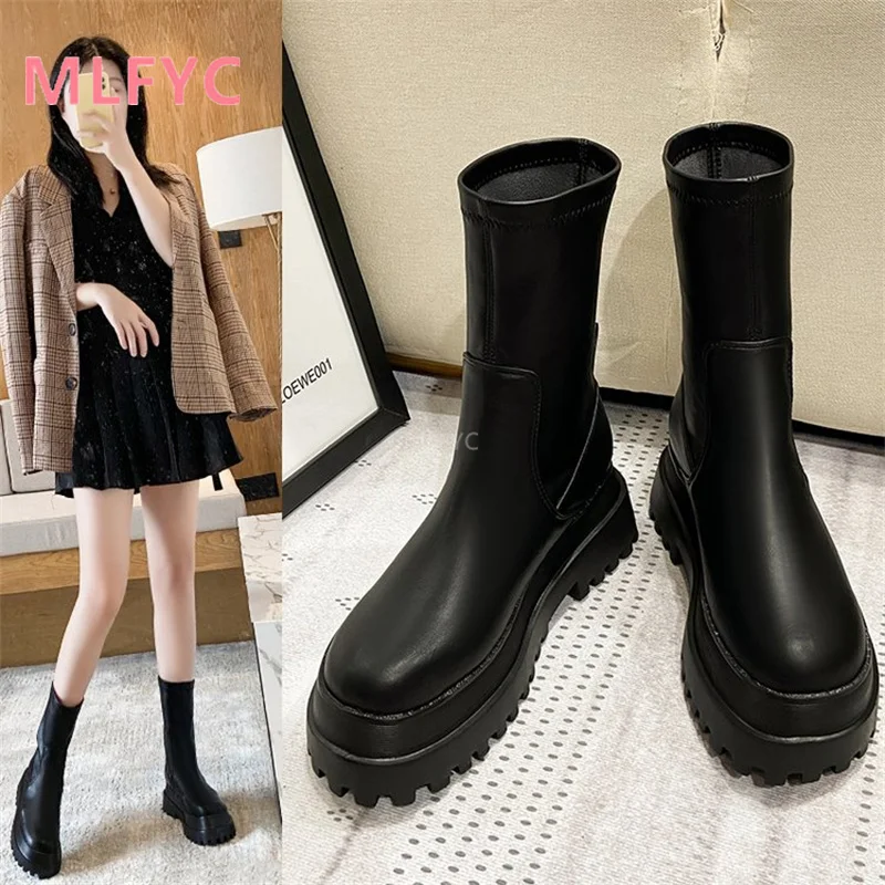

Net celebrity thin boots women's autumn and winter 2021 new ins small thick-soled tall short-tube thick-soled short boots