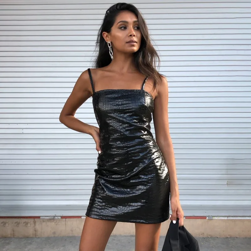 2020 Новое поступление сексуальное облегающее платье из искусственной кожи с