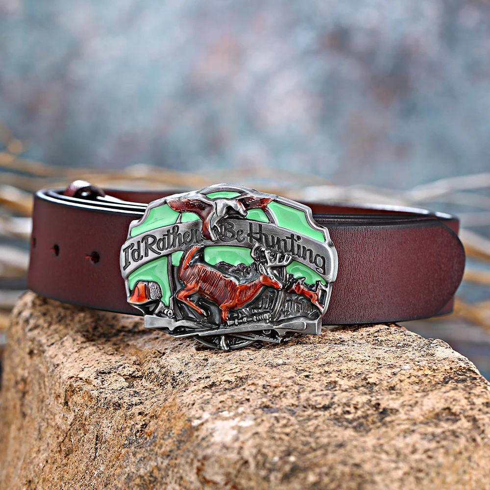 

Western cowboy leather belted deer 1.5 inch belt for men and women