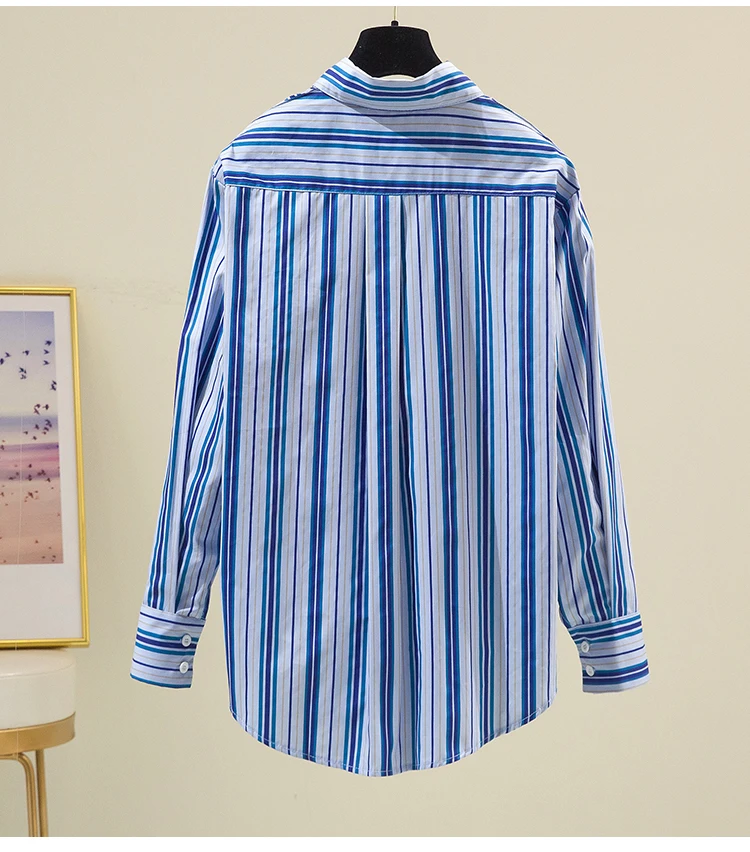 

Houthion Striped Chiffon Women's Blouses Spring/summer Fashion Casual New Blouse Korean Long Sleeve Top Retro Woman Shirt
