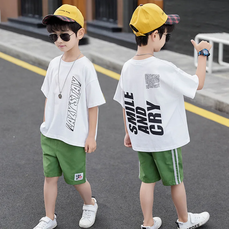 New White Spring Summer Kids Clothes Suit Baby Boys T-shirt+ Shorts 2pcs/Set Kids Teenage Top Sport Children's Day Gift Formal