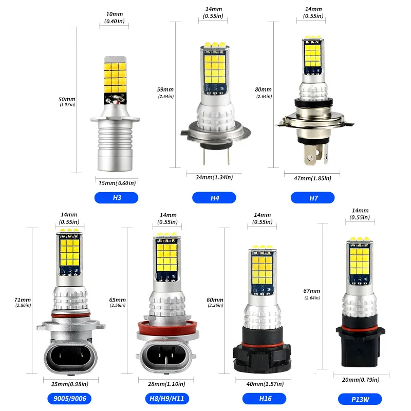 

2pcs Car Fog Lights Bulb H8 Bulb H3 H4 H7 H9 H11 H16 9005 9006 PSX26W P13W Super Bright Two-Color Front Fog Lamp Accessories 12V