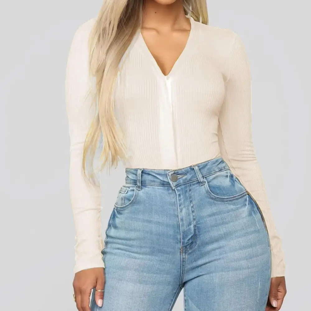 Женские Боди на пуговицах сексуальный осенне зимний однотонный Облегающий