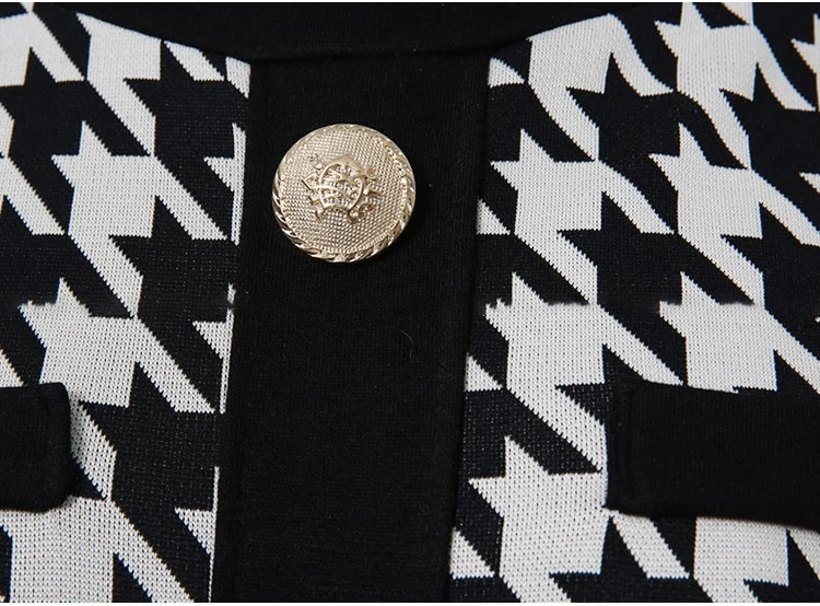 

2020 Spring Korean Houndstooth Single Breasted Buttons Mini Dress Women Long Sleeve O-neck Elegant Sexy Fashion Pencil Dresses