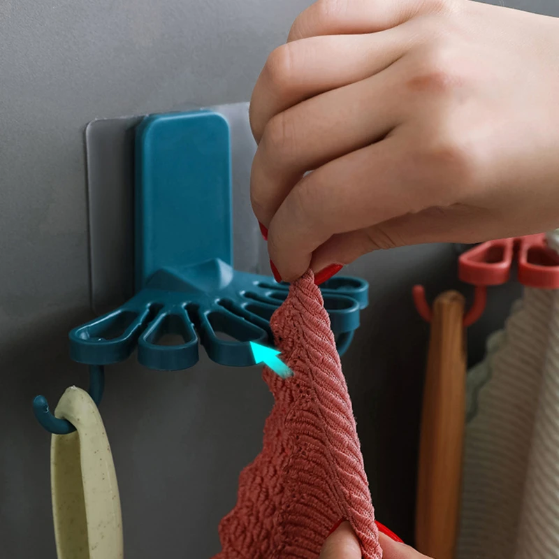 

High Quality Flower Shaped Kitchen Rag Rack With Hook Storage Organizer Wall-mounted Free Punching Spatula Spoon Rack Towel Rack