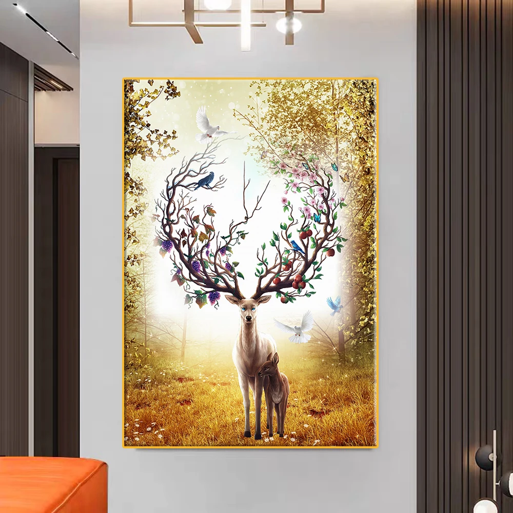 

Nordic Modern Animal Golden Deer Abstract Canvas Art Painting Posters and Prints Living Room Bedroom Decoration Painting
