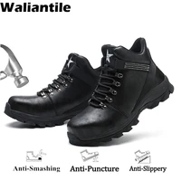 waliantile men safety work boots shoes vintage motorcycle ankle boots men anti smashing indestructible shoes leather work boots