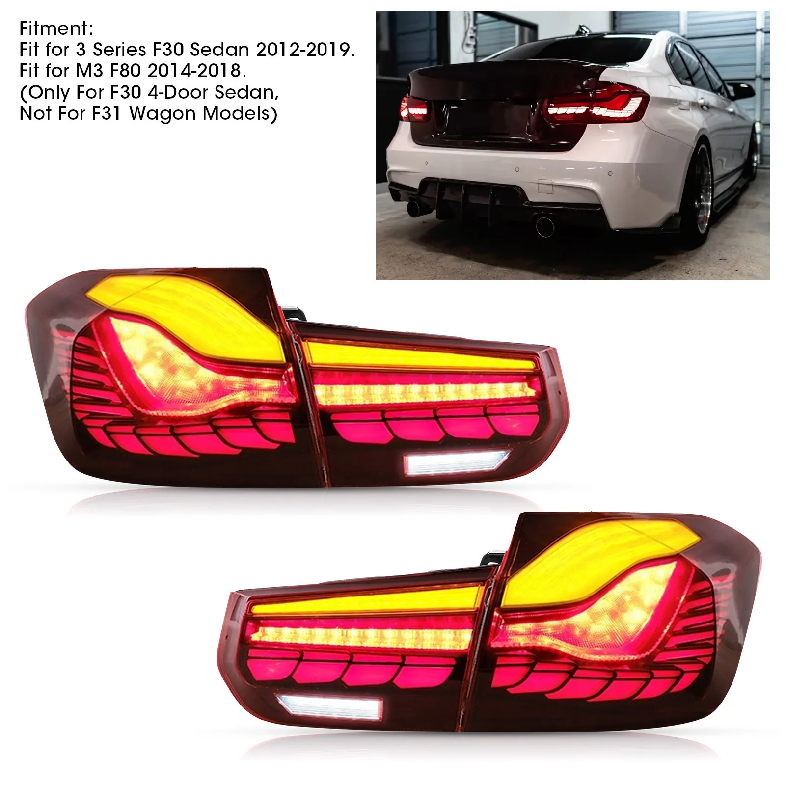 

For M4 GTS Design Dynamic Full LED Tail Lights with Sequential Turn Signal Fit for BMW 3 Series F30 M3 F80 2012-2019