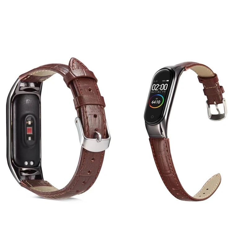 

Factory price For Xiaomi Mi Band 6 5 4 3 leather Strap Crocodile Wristband for Miband5 PU leather band