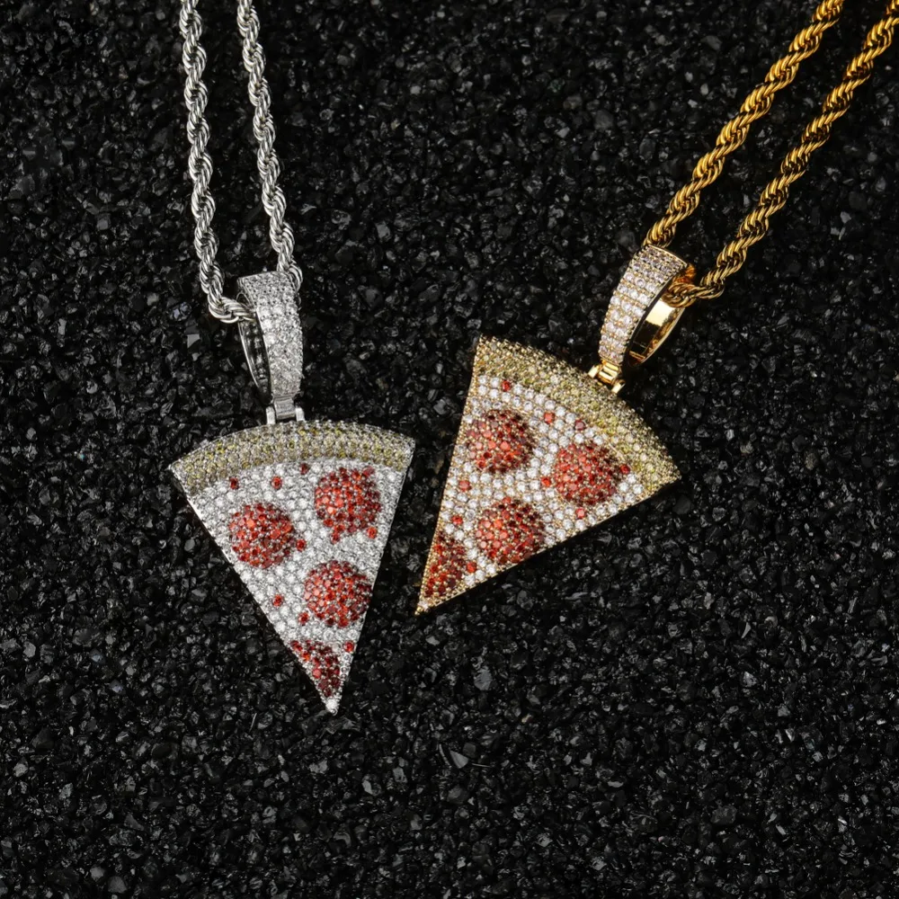 TOPGRILLZ Iced Out пиццы кулон и ожерелье медный Золотой Серебряный цвет микро украшенное кубическими камнями Циркон хип хоп ювелирные изделия подарок для мужчин