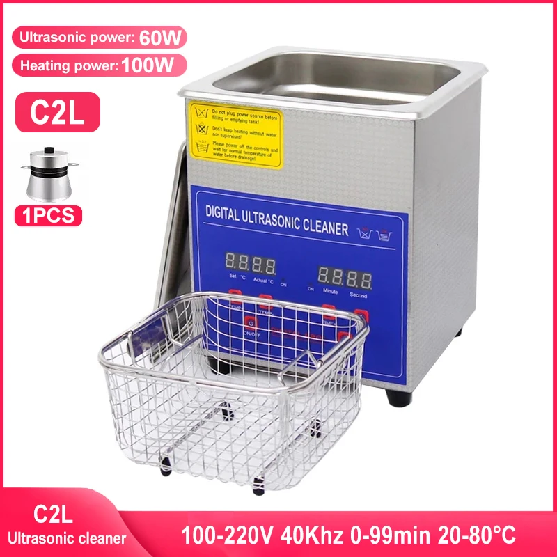 

2L Digital Ultrasonic Cleaner 60W Sonicator Bath 40Khz With Heater Timer For Jewelry Glasses Necklace Oxides Rust Oil Cleaner