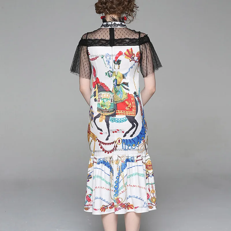 Женское платье 2019 вечерние кружевные с принтом элегантные Русалка Vestidos Ретро