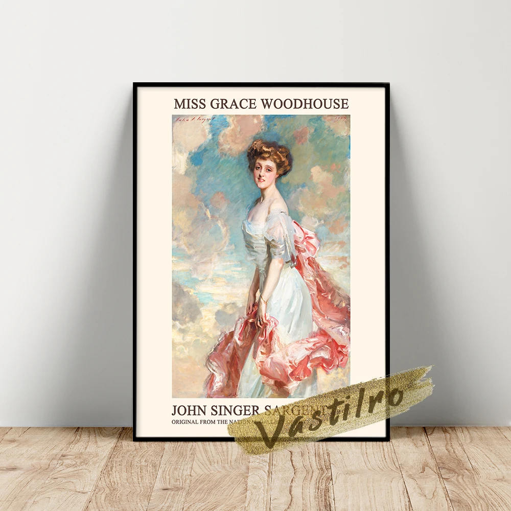 

John Singer Sargent Museum Exhibition Poster, Singer Sargent Character Portrait Wall Picture, Miss Grace Woodhouse Oil Painting