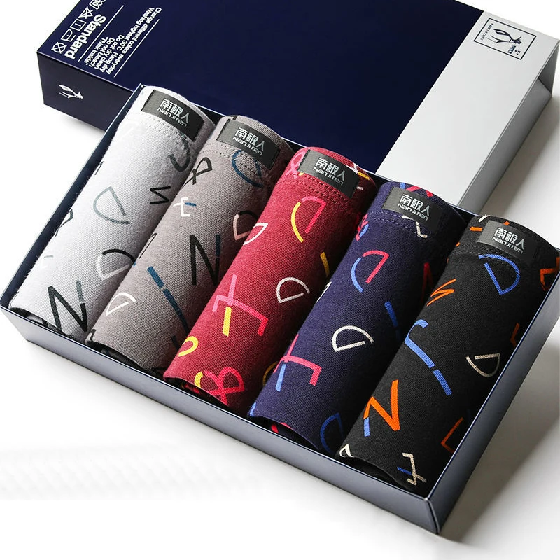 Трусы-боксеры мужские 5 шт./лот нижнее белье из хлопка удобные дышащие с U-образным