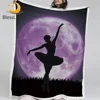 BlessLiving Ballet Bed Blankets Giant Purple Moon Throw Blanket Dancing Girl Plush Bedspread Galaxy Night Sky Elegant Bedding 1