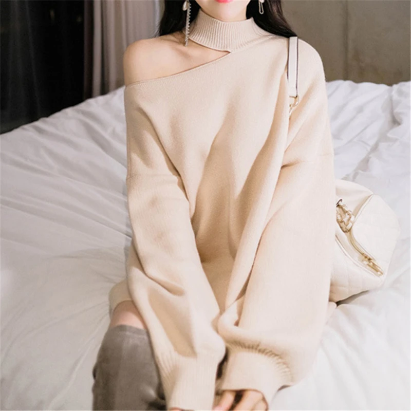 Свитер женский вязаный с открытыми плечами рукавами-фонариками | Женская одежда