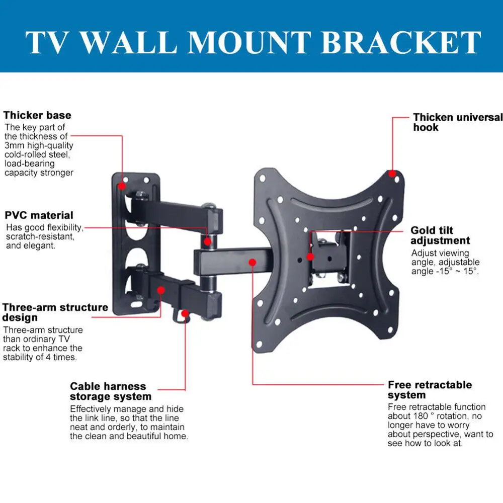 

TV Wall Mount for 14" to 42" Flat TVs with Swivel Tilted Max VESA 200x200 mm