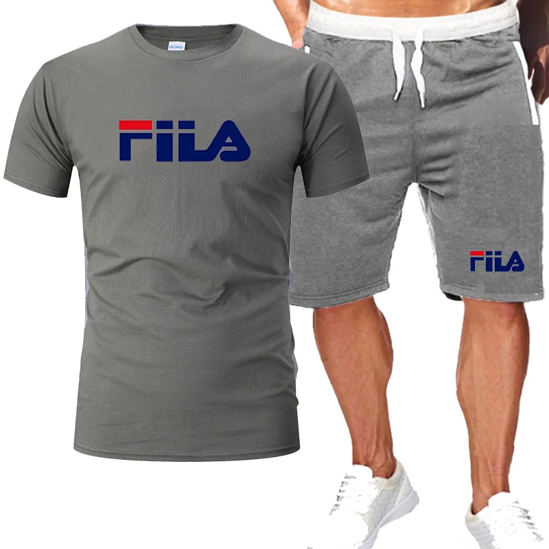 

2021 men's casual suit summer cotton printed sports suit O-neck T-shirt + shorts two-piece jogging fitness suit