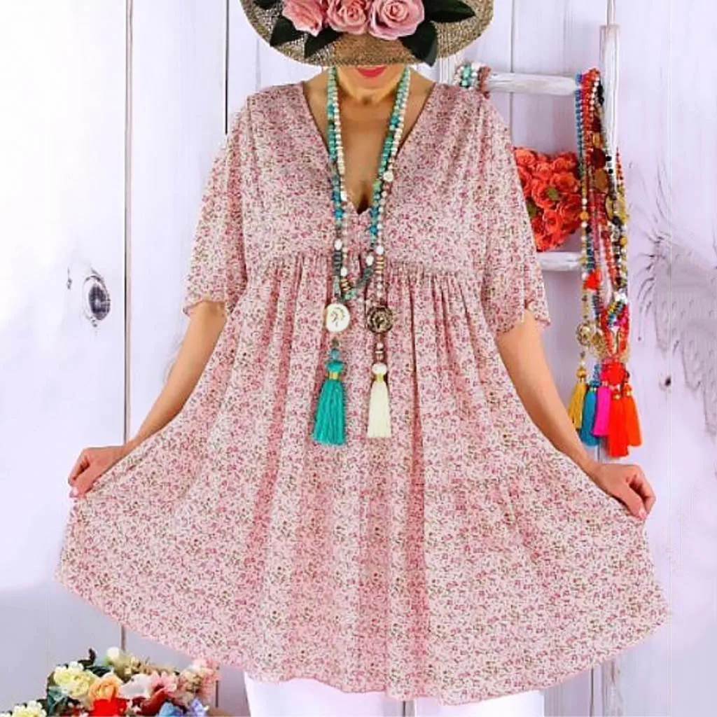 JAYCOSIN women floral print Mini dress long sleeve V neck pleated female casual retro short dresses vestidos mujer dropshipping | Женская