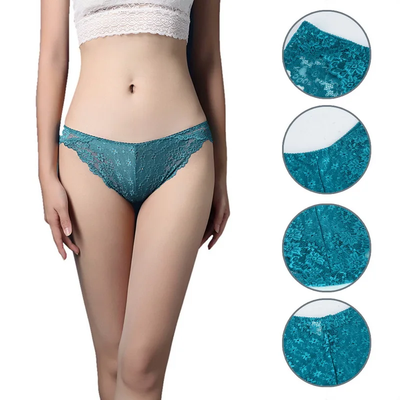 

2020 Women Underwear Sexy Lace Floral Transparent Panties Hollow Out Underwear Push Up Ladies Briefs See Through Thongs Lingerie