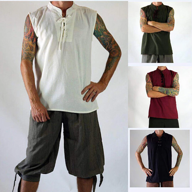 Средневековый Новый однотонный жилет без рукавов со стоячим воротником мужская