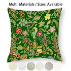 Наволочка саронг кебая Батик (зеленый), наволочка для подушки, наволочка из хлопка и льна, саронг кебая батик, Цветочный зеленый сингапурский мотив