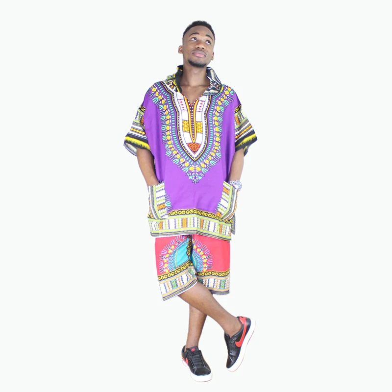 Дашики Винтаж Африканский унисекс 100% хлопок фиолетовое пончо блузка