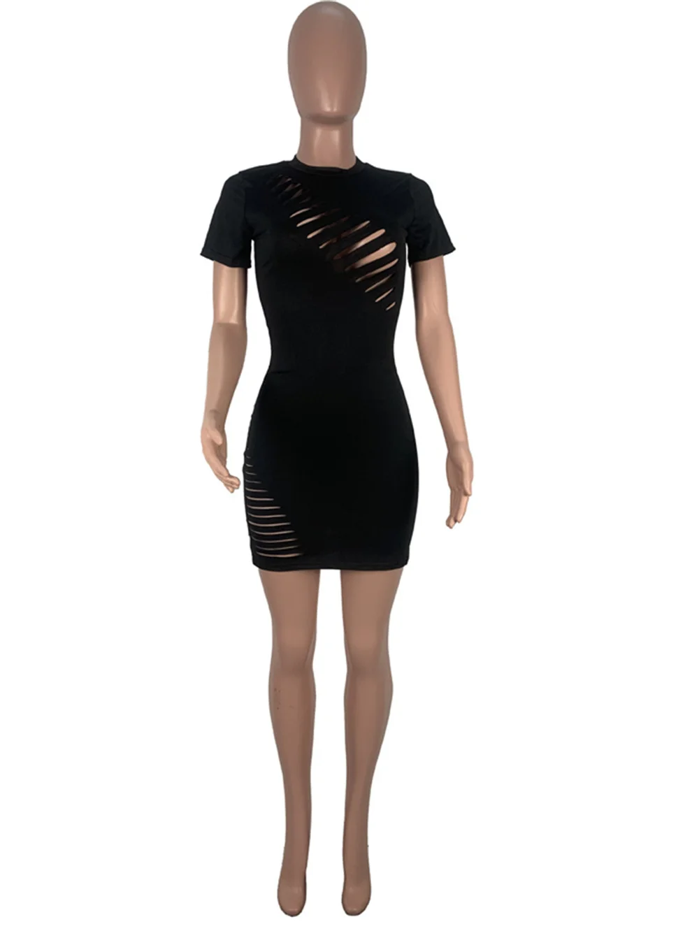 

RStylish 2021 Summer Women Dress Hot Style Sexy Ladies Hollow Out Round Neck Bodycon Slim Short Sleeve Party Pencil Mini Dresses