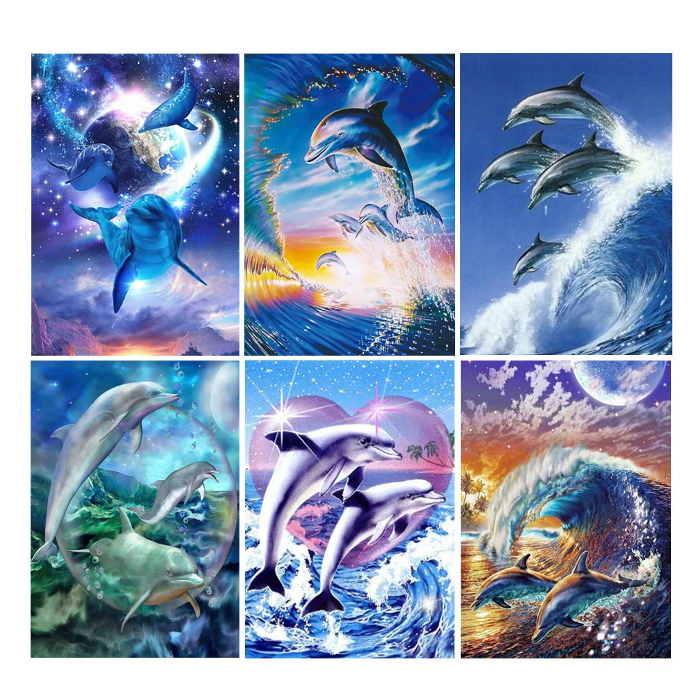 

5D draw animal circle drill full drill sea view DIY cross stitch decorative painting 30 * 40cm for sale