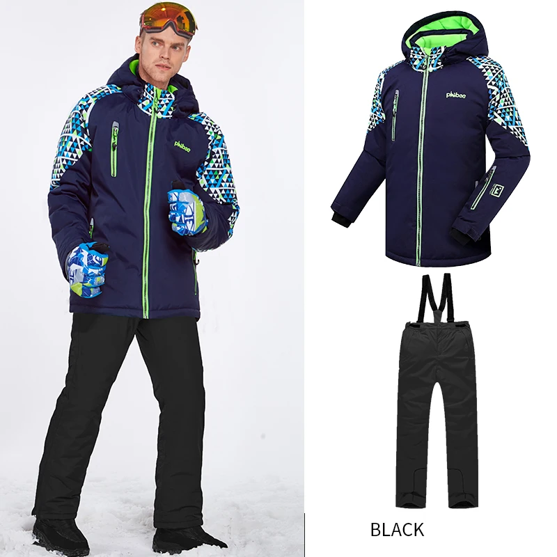 Мужской зимний лыжный костюм куртка с капюшоном теплый спортивная одежда для