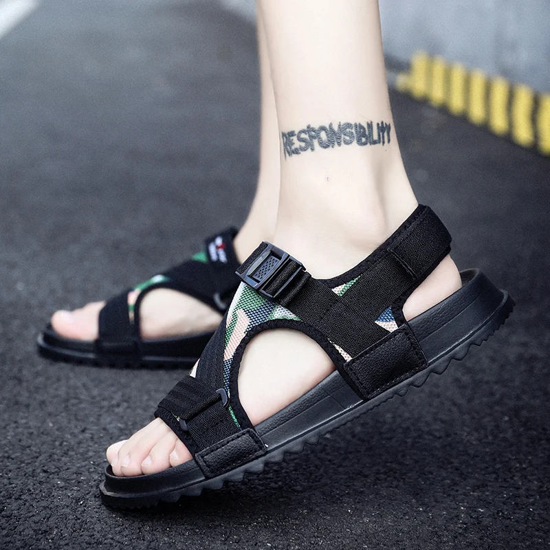 Сандалии-гладиаторы мужские пляжные шлепанцы плоская подошва повседневные