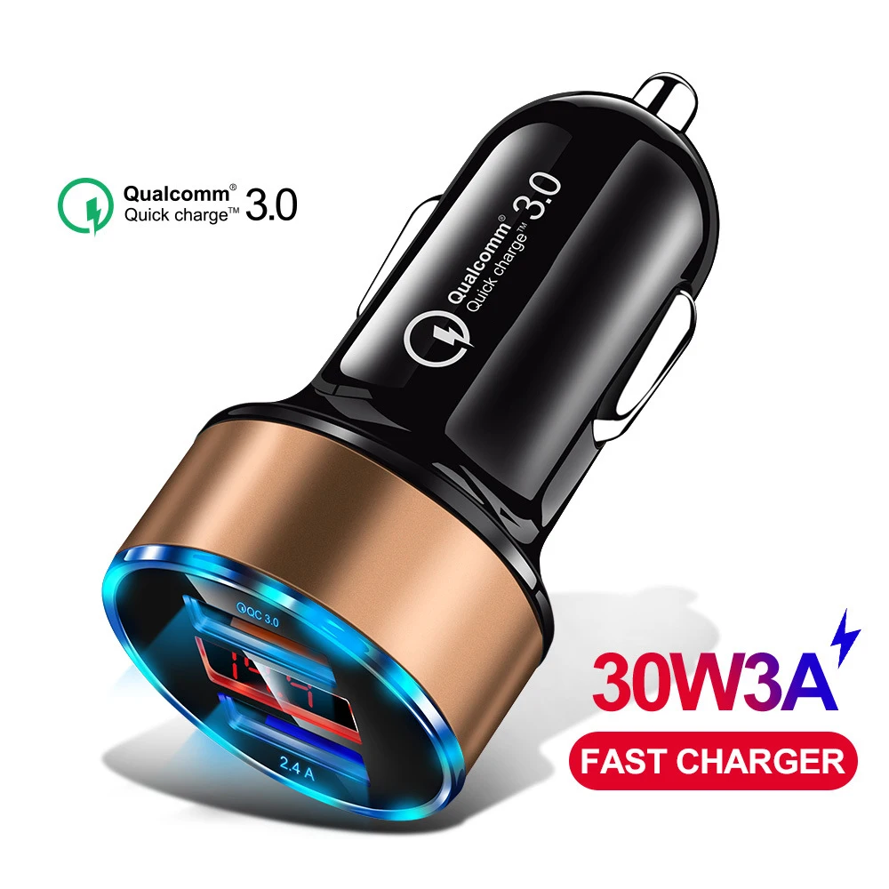 3A LED Display USB Phone Fast Charger Car-Charger for Xiaomi Samsung For iPhone 11 Pro 7 8 Plus Mobile Phone Adapter Car Charger