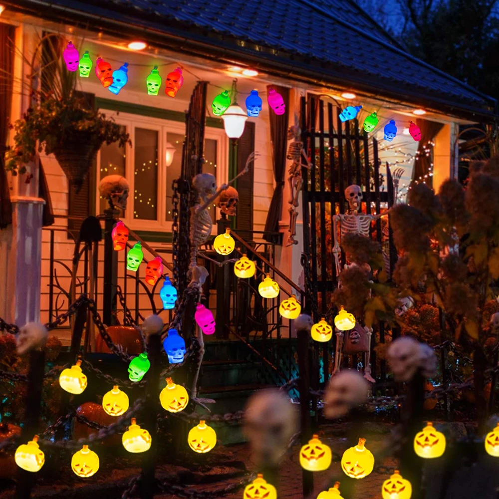 

3.5M 96 LED Halloween Skull Curtain Strings Light Ghost Skull Decorative Lights Fairy LED Garland Outdoor Indoor Decoration