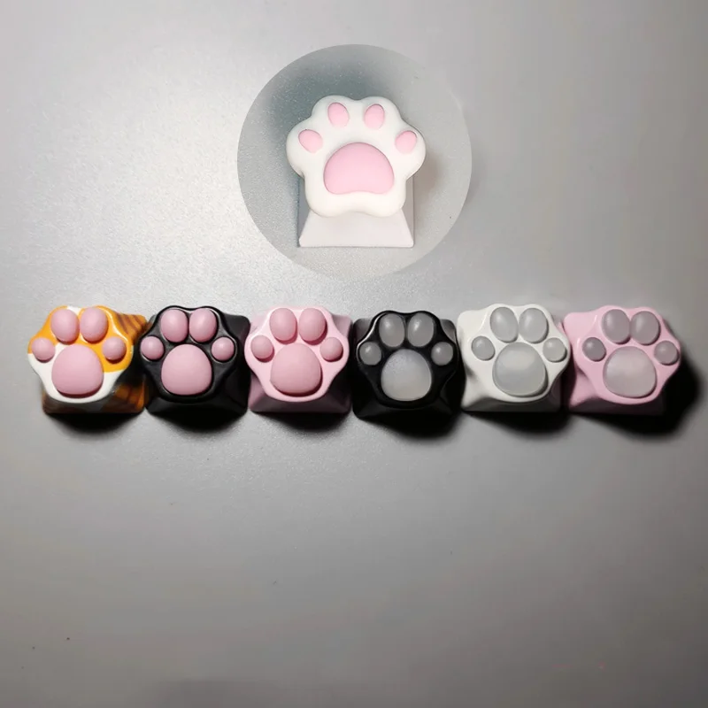 

Aluminium Alloy PBT Key Cap Pink Keyboard Switches Personality Translucent Real Feel Silicone Glue Cat Paw Artisan Keycaps