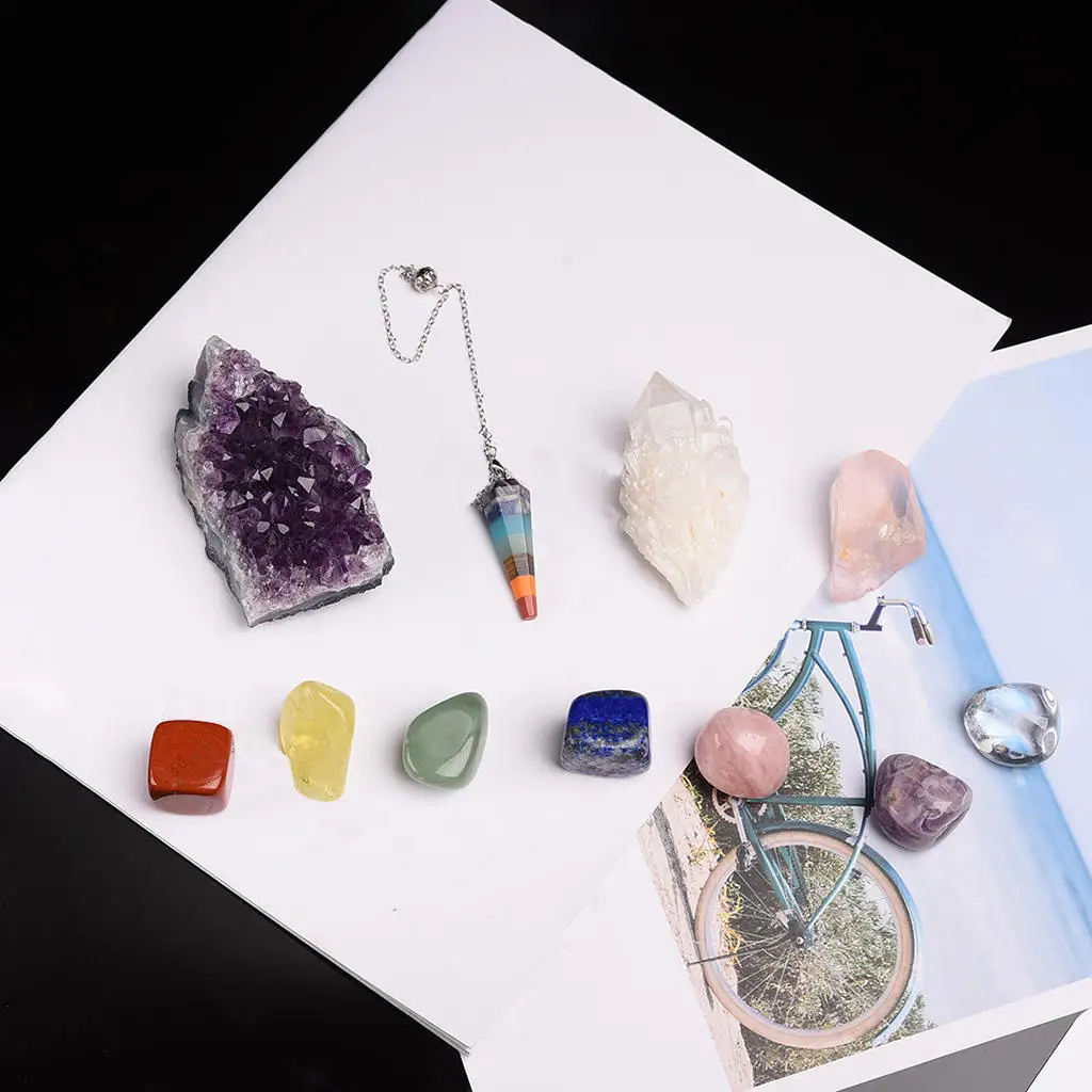 

11pcs Natural Stones Crystal Point Wand Amethyst Rose Quartz Healing Specimen Gem Ornament Natural stones and minerals