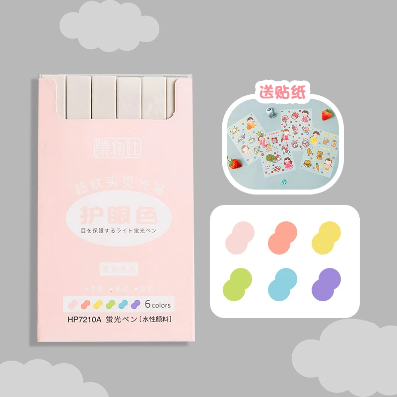 

Mohamm 6Pcs Light Color Highlighter Marker Pen Set With Stickers Student Creative Stationery