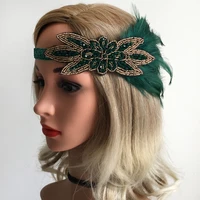 womens vintage feather headband party bridal prom headpiece gatsby 1920s flapper fascinator green