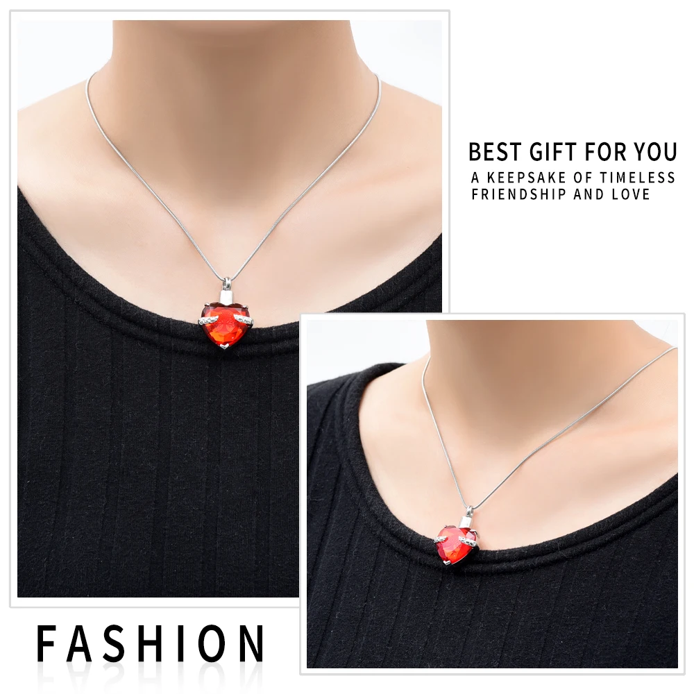 

IJD9790 Stainless Steel Cremation Memorial Jewelry Life Tree for Ashes Keepsake Red Glass Heart Pendant Necklace Jewelry