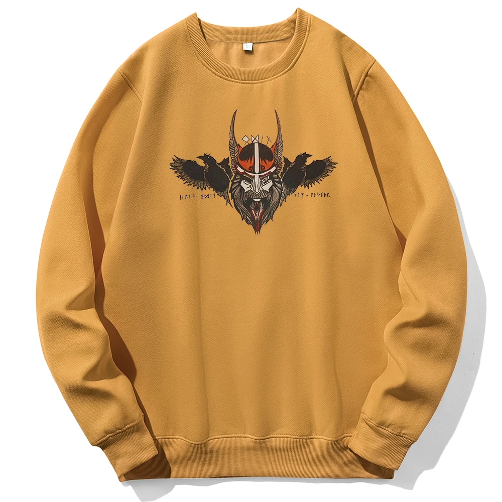 

New Norse Mythological Vikings Printing Sweatshirt Fleece Autumn Streetwear Thick Winter Men'S Hoody Oversized Soft Mens Hooded