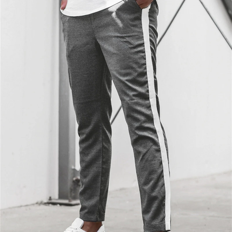 

2021 Men Pants Casual Mens Business Male Trousers Classics Mid weight Straight Full Length Fashion Side Stripe PantS