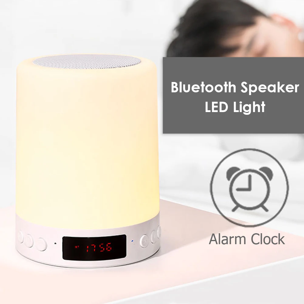 

USB Rechargeable LED Table Night Lamp Touch Dimmable Portable Speaker Digital Alarm Clock Christmas Night Light Gift