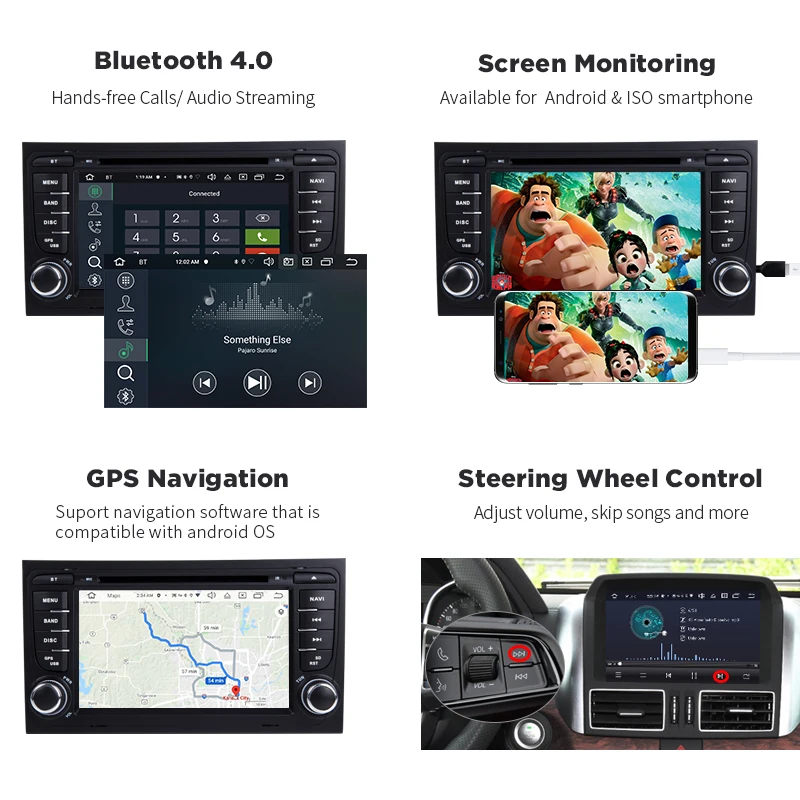 Автомобильный DVD плеер 4 ГБ 64 DSP 2 Din Android 10 радио GPS для Audi A4 B8 S4 B6 B7 RS4 8E 8H B9Seat Exeo