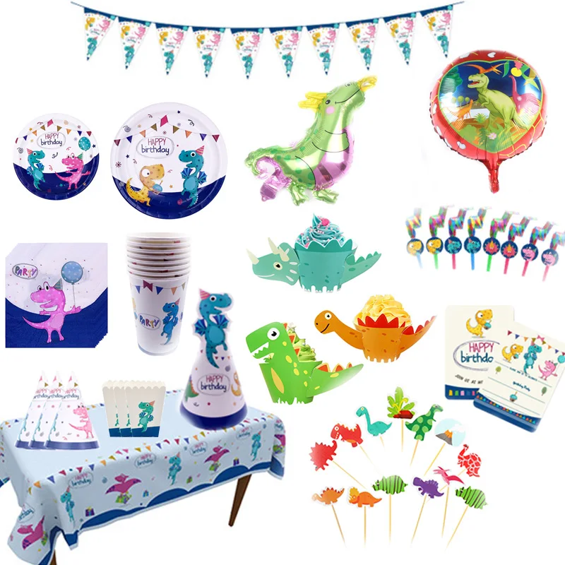 

Dinosaur Party Tableware Set Dinosaur Hat Paper Plate Popcorn Box Snack Box For Kids Birthday Baby Shower Party Supplies Decor