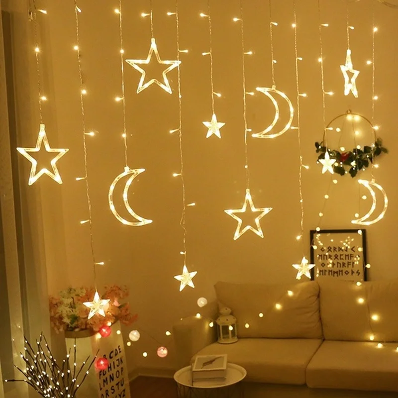 

LED Small Lanterns Flashing Light String Light Sky Full of Stars and Moon Curtain Lights Room Dormitory Wedding Decoration Light