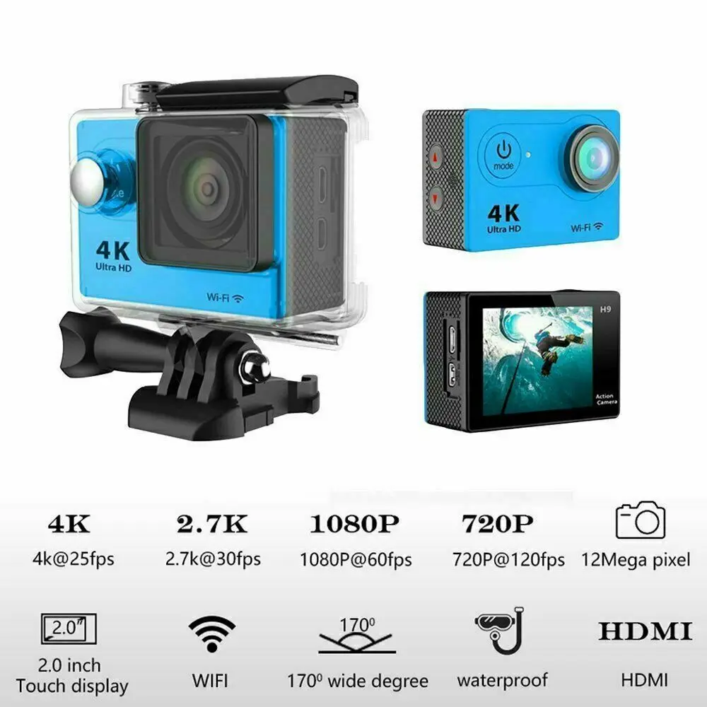 4K Wifi Экшн камера Full HD 30m Водонепроницаемая спортивная видеокамера DVR шлем