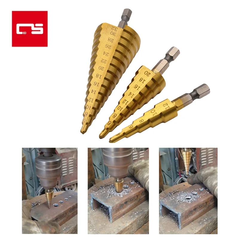 

Сверла из быстрорежущей стали с титановым покрытием, Ступенчатая фреза для сверления, для электроинструментов, набор сверл для дерева, металла, пластика