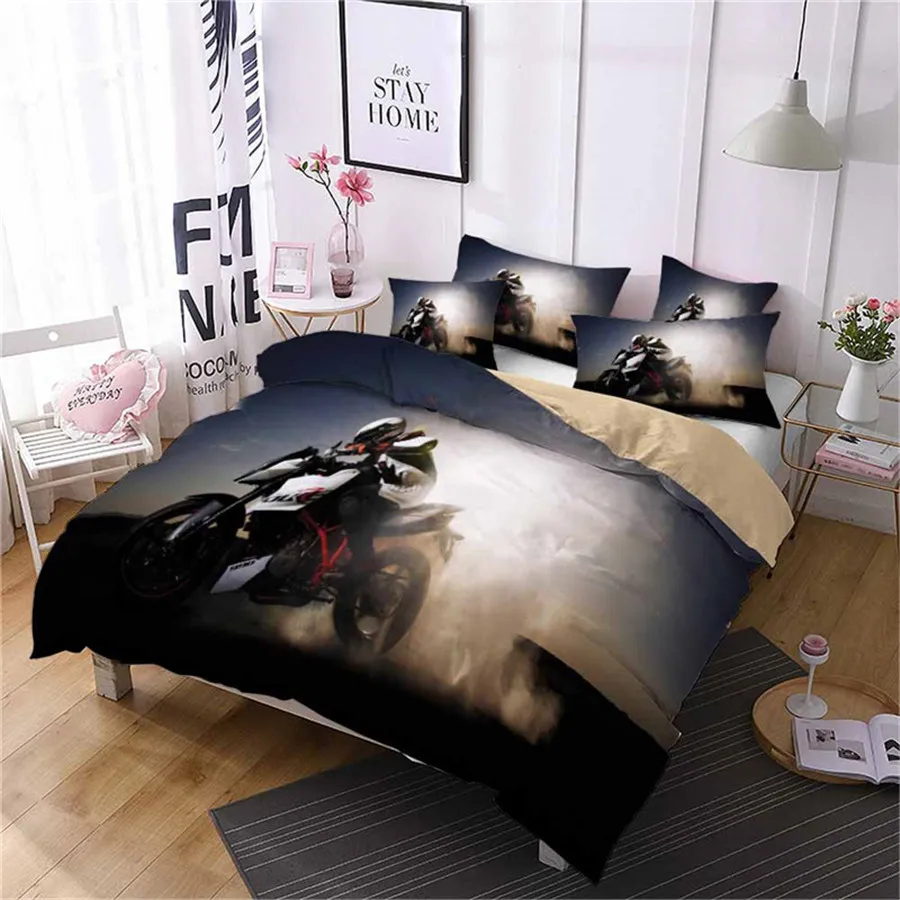 HELENGILI 3D Постельное белье с принтом &quotмотоцикл&quot постельное Bedcloth Наволочка на